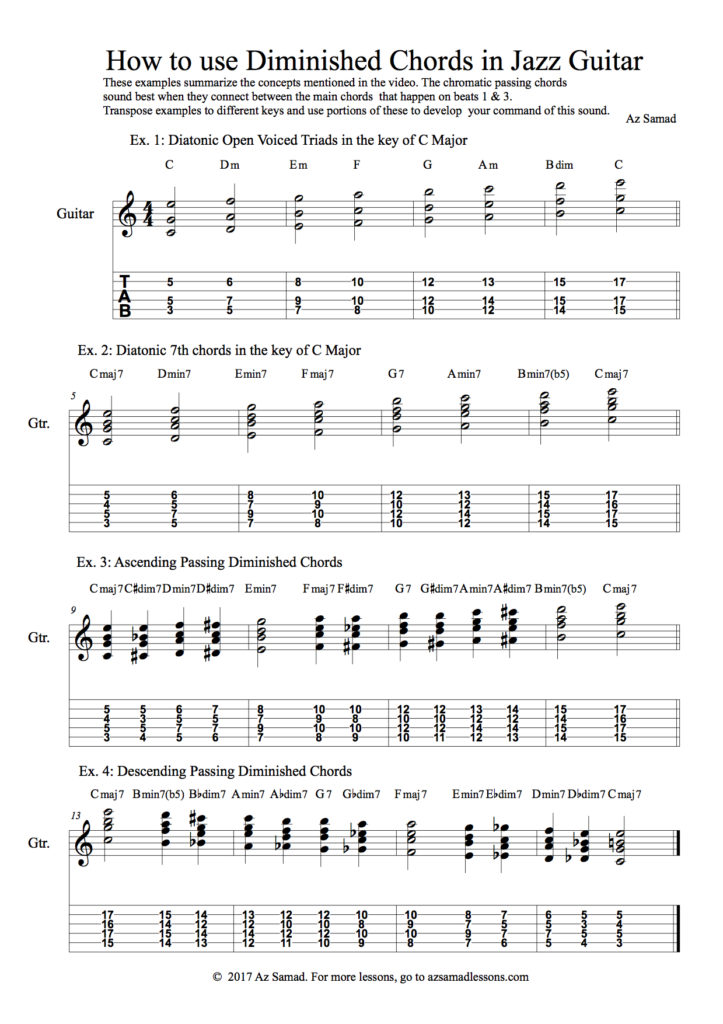 Passing Diminished Chords for Jazz Guitar